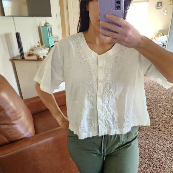 Raiment Fashions NY vintage womens S white floral 100% cotton relaxed blouse - Picture 8 of 8